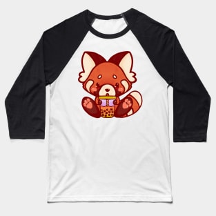 Red fox bubble tea kawaii cute adorable chibi hand painted Baseball T-Shirt